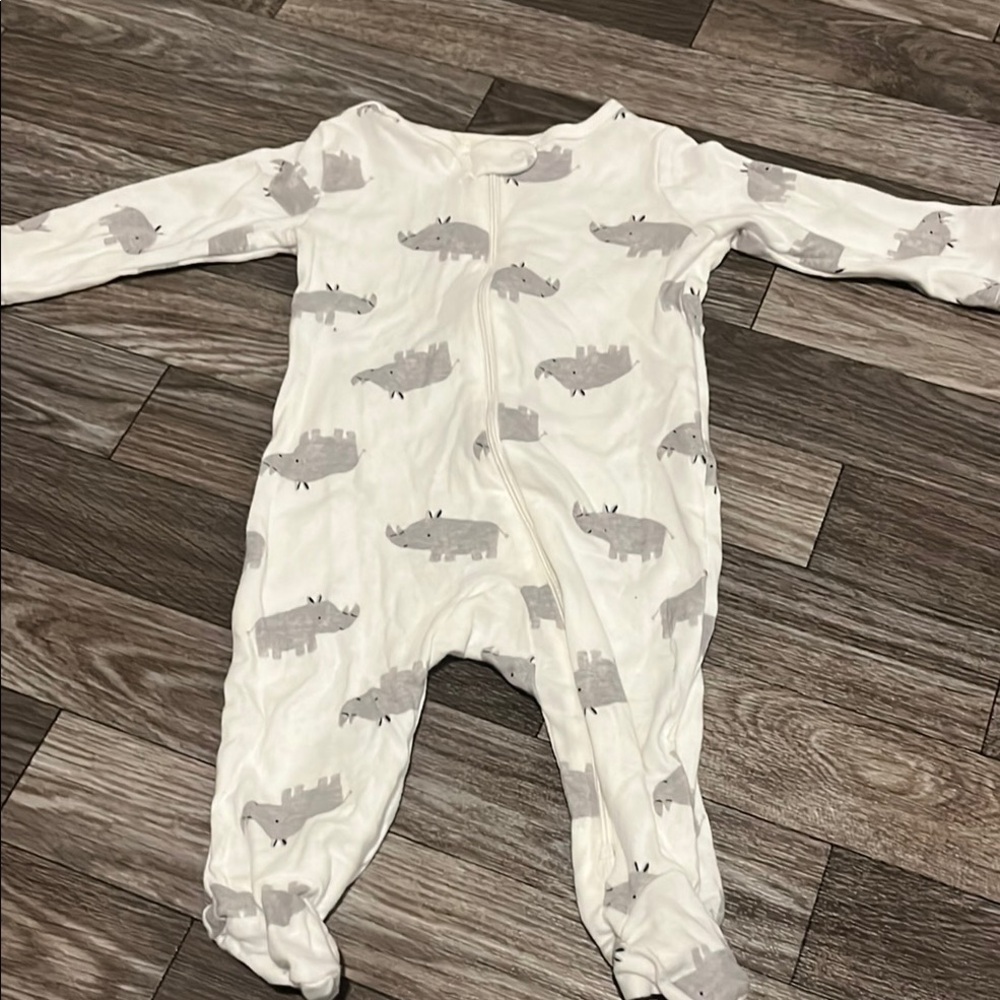 Carter's White and Gray Elephant Footie One Piece